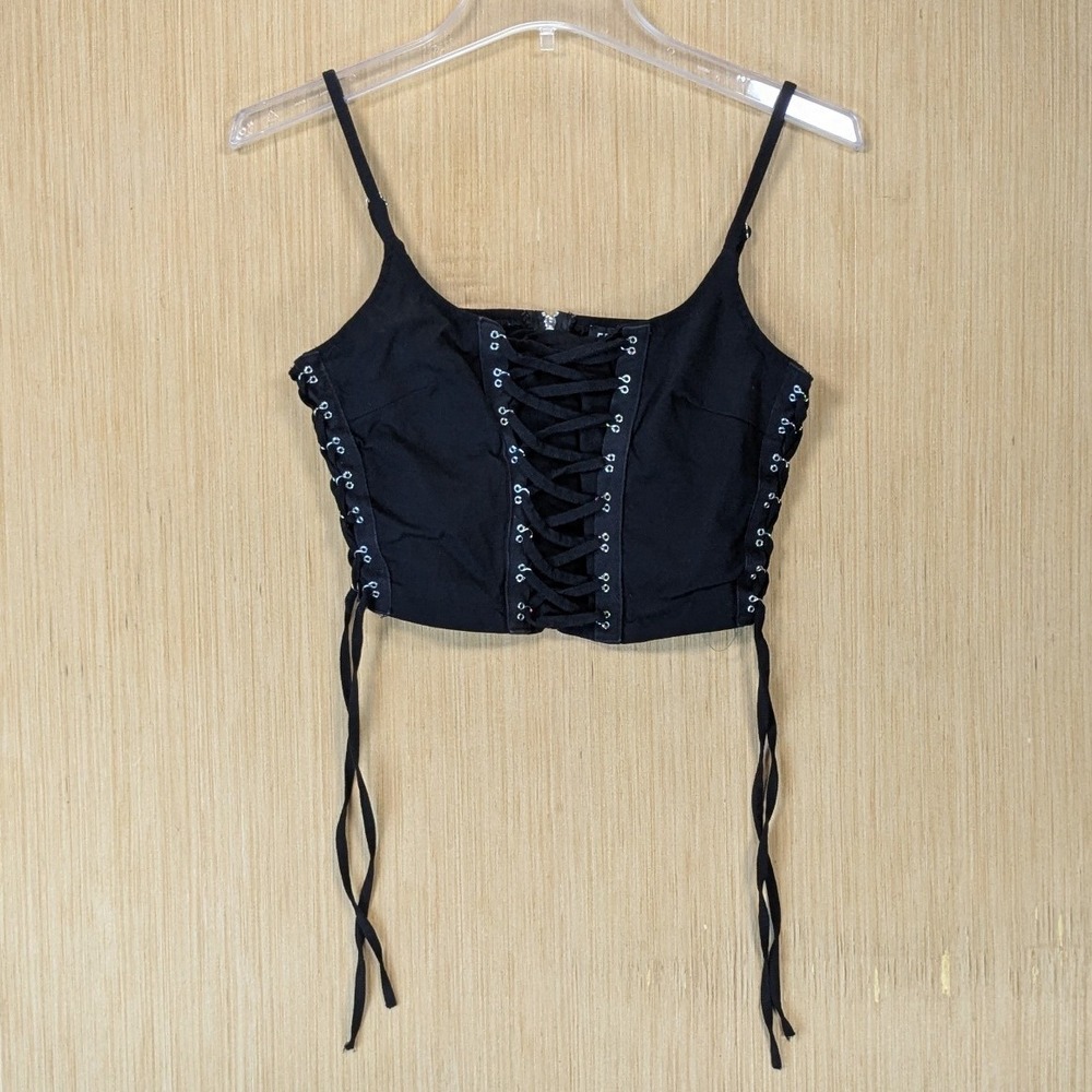 Gothic Punk Grunge Steampunk Lace Up Corset Crop Top Size L Black Party Rave